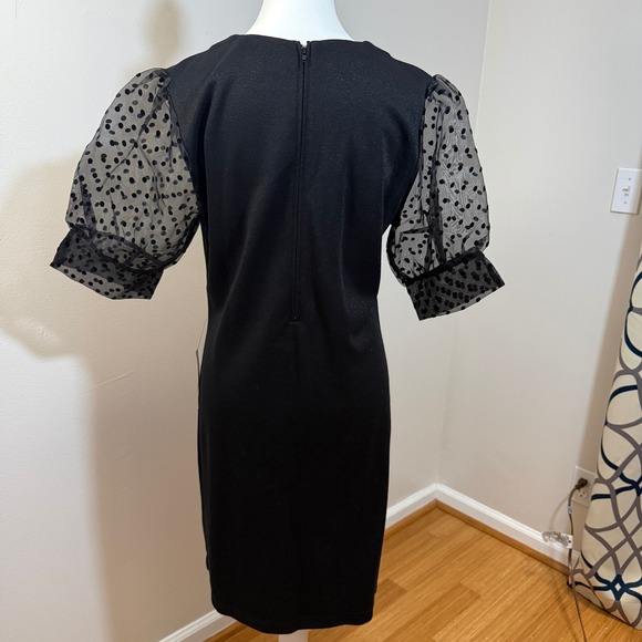 ModCloth Shift Dress Women XL Black NEW Polka Dot Sheer Puff Sleeve Shimmer - Picture 4 of 10